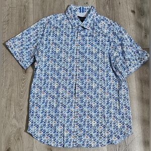 Mens Robert Graham short sleeve shirt XL cotton spandex  white floral